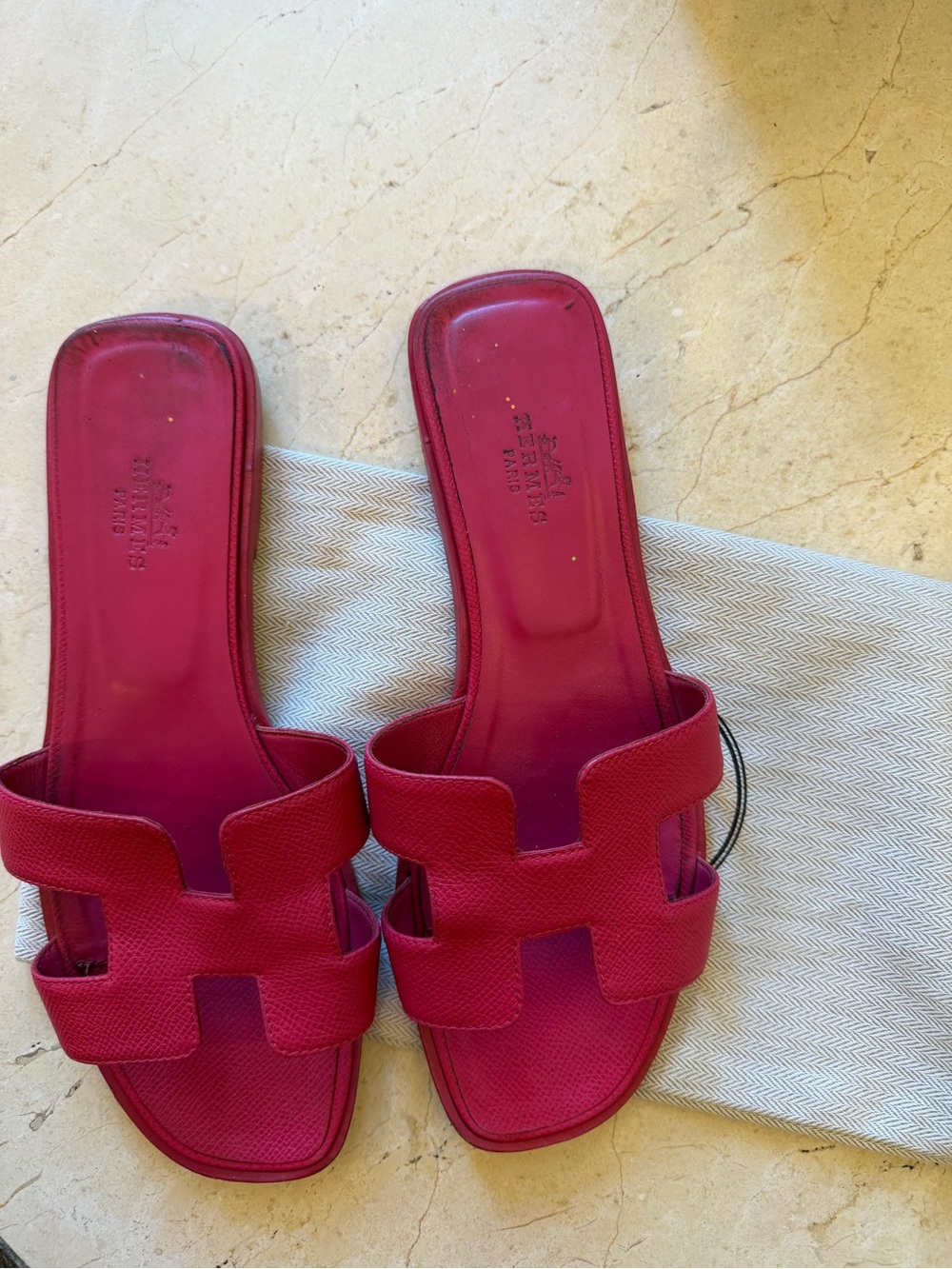 Hermes Pink Leather Oran Slide Sandals